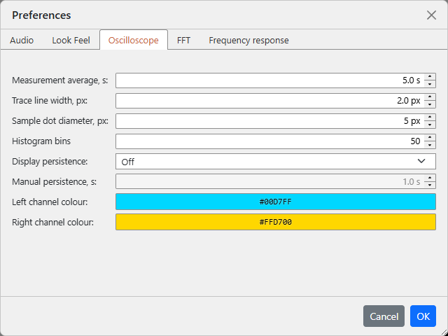 Preferences - Oscilloscope tab
